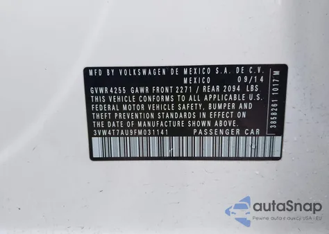 2015 Volkswagen Golf Gti 2.0T Autobahn 4-Door from USA, damaged, VIN 3VW4T7AU9FM031141